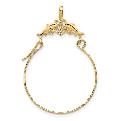 14k Yellow Gold Double Dolphins Charm Holder Pendant