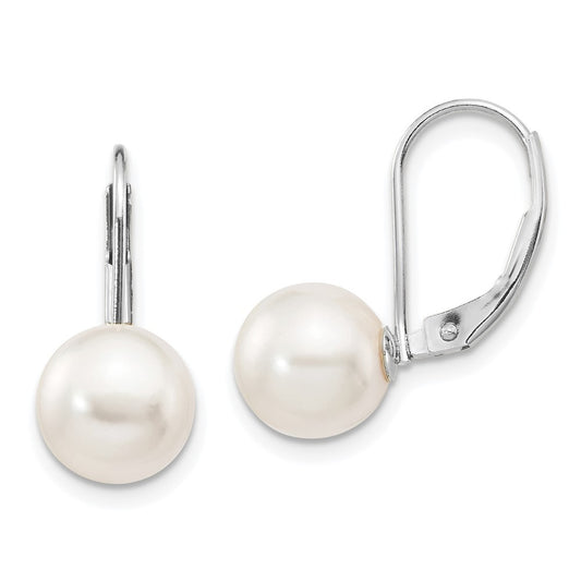 14k Gold 8-9mm Round Akoya Saltwater Cultured Pearl Leverback Earrings