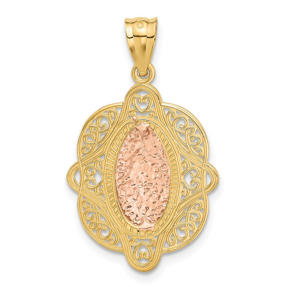 14k Two-tone Gold Rose Virgin Mary Pendant for Women