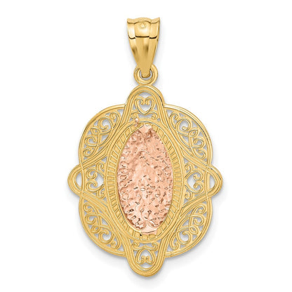 14k Two-tone Gold Rose Virgin Mary Pendant for Women