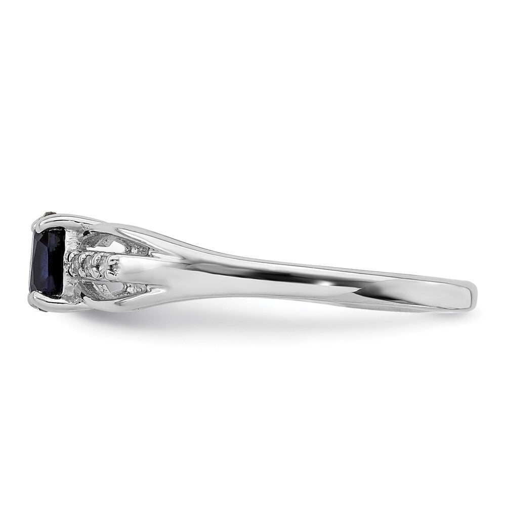 Sterling Silver Rhod-plated Diamond Created Sapphire Ring Size 7