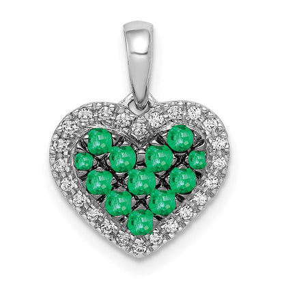14k White Gold Black Rhodium Diamond/Emerald Heart Pendant for Women
