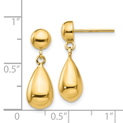 14k Yellow Gold Teardrop Hollow Dangle Earrings