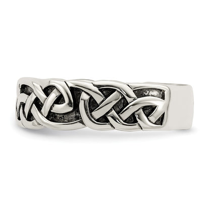 Sterling Silver Antiqued Celtic Knot Band Size 7