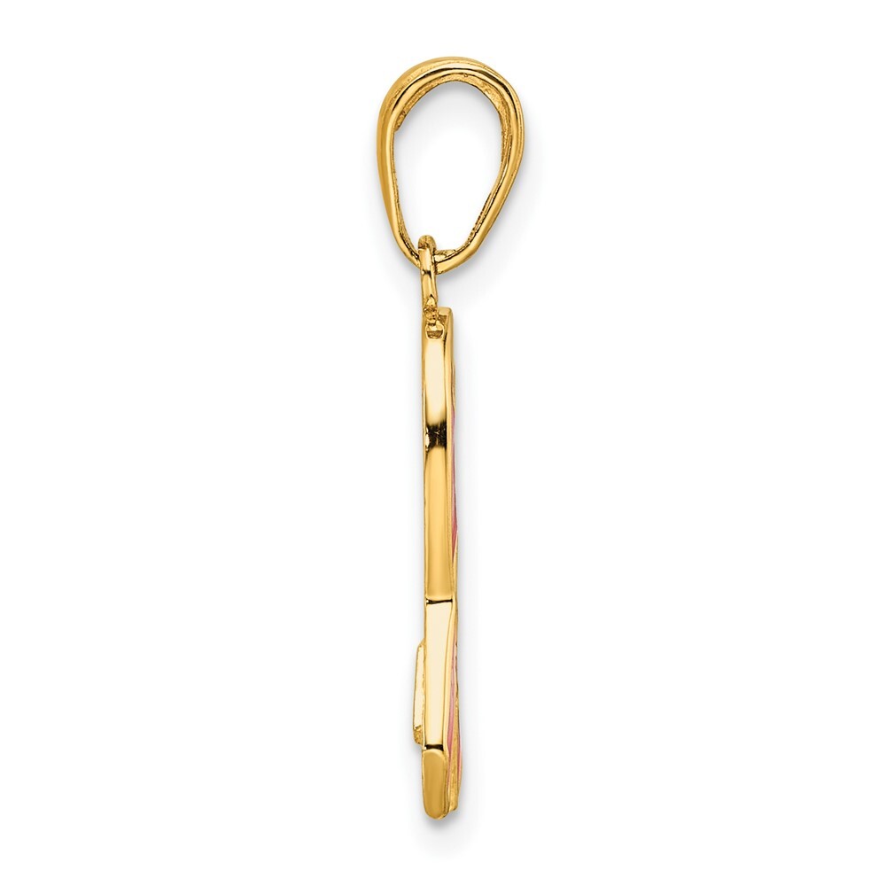 14k Yellow Gold Pink Enameled Awareness Ribbon Pendant for Women