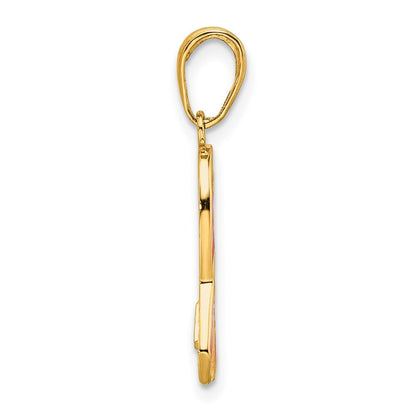 14k Yellow Gold Pink Enameled Awareness Ribbon Pendant for Women
