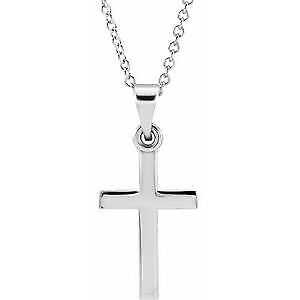 14k White Gold Cross Pendant Necklace 18"