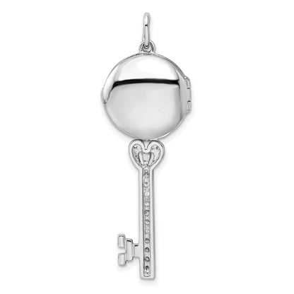 Sterling Silver Cubic Zirconia Filigree Enameled Top Key Locket Pendant