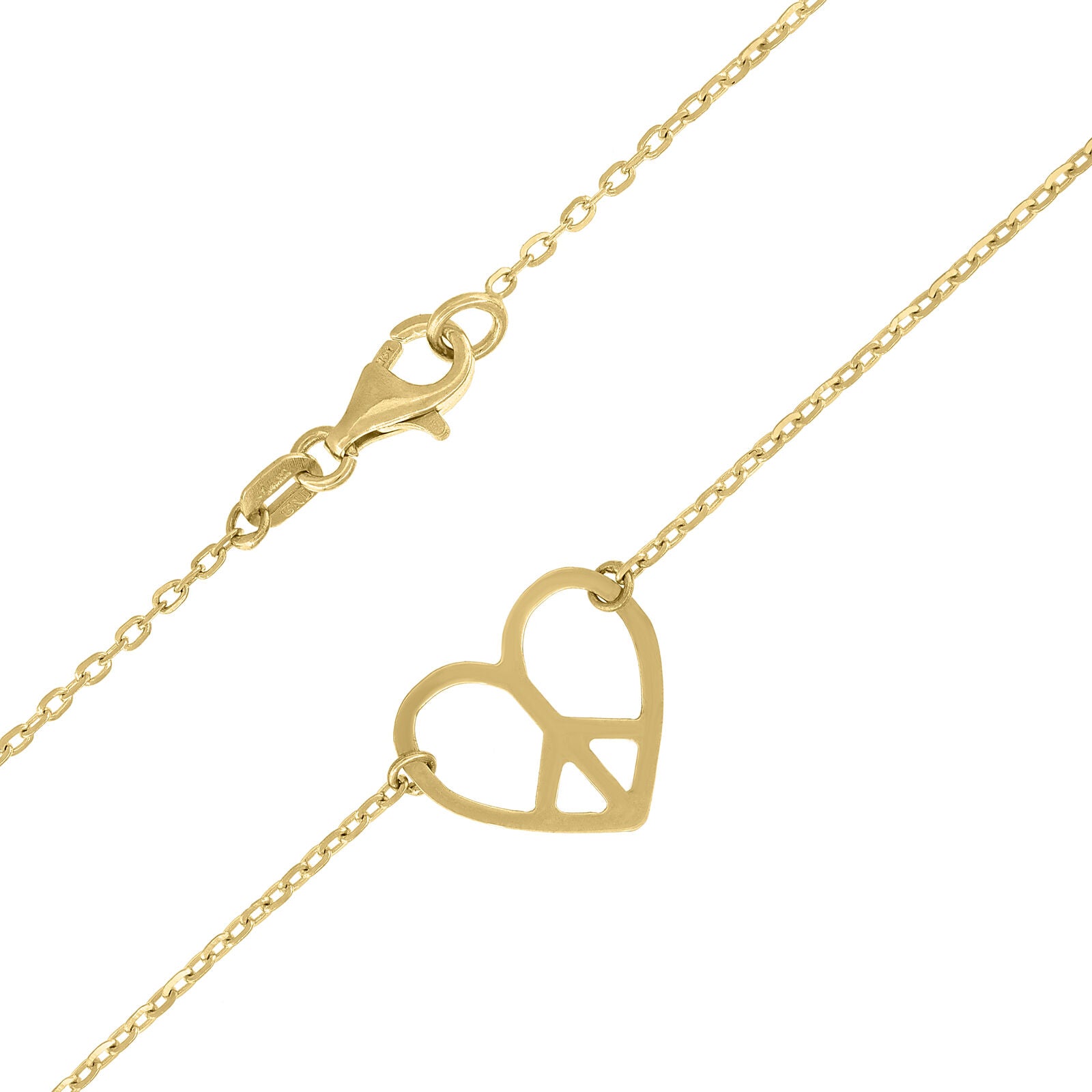 14Kt Yellow Gold Polished Finish Peace Heart Necklace Size 18"