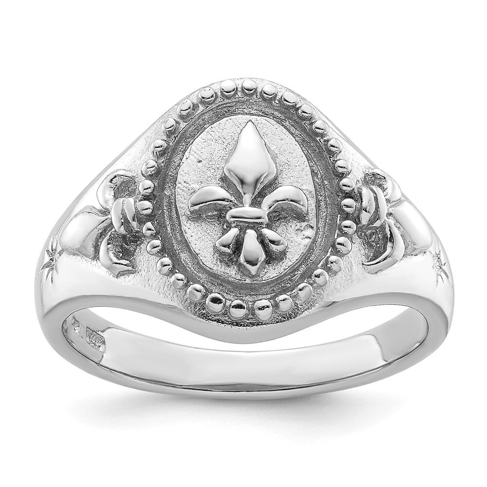 Sterling Silver Rhodium-plated Fleur de Lis Ring Size 11