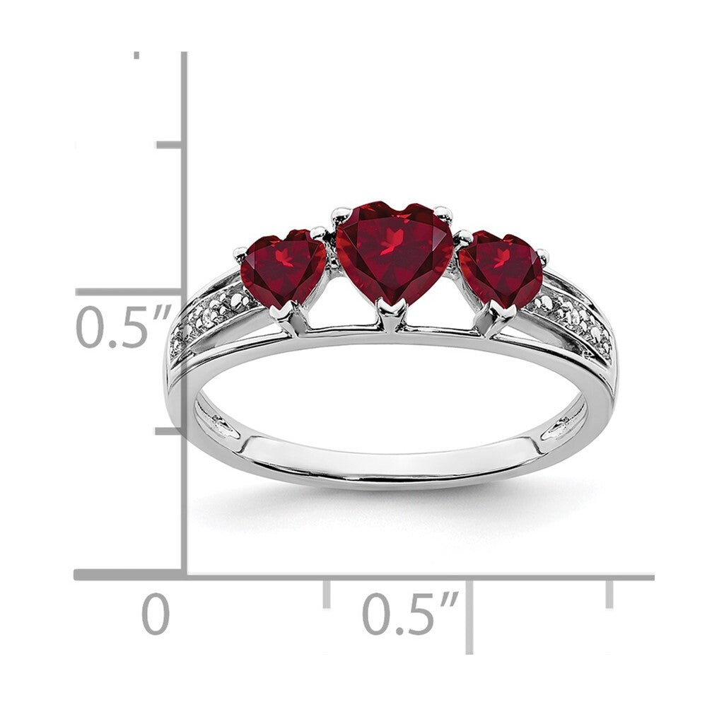 14k White Gold Cr. Ruby and Diamond Heart Ring Size 7