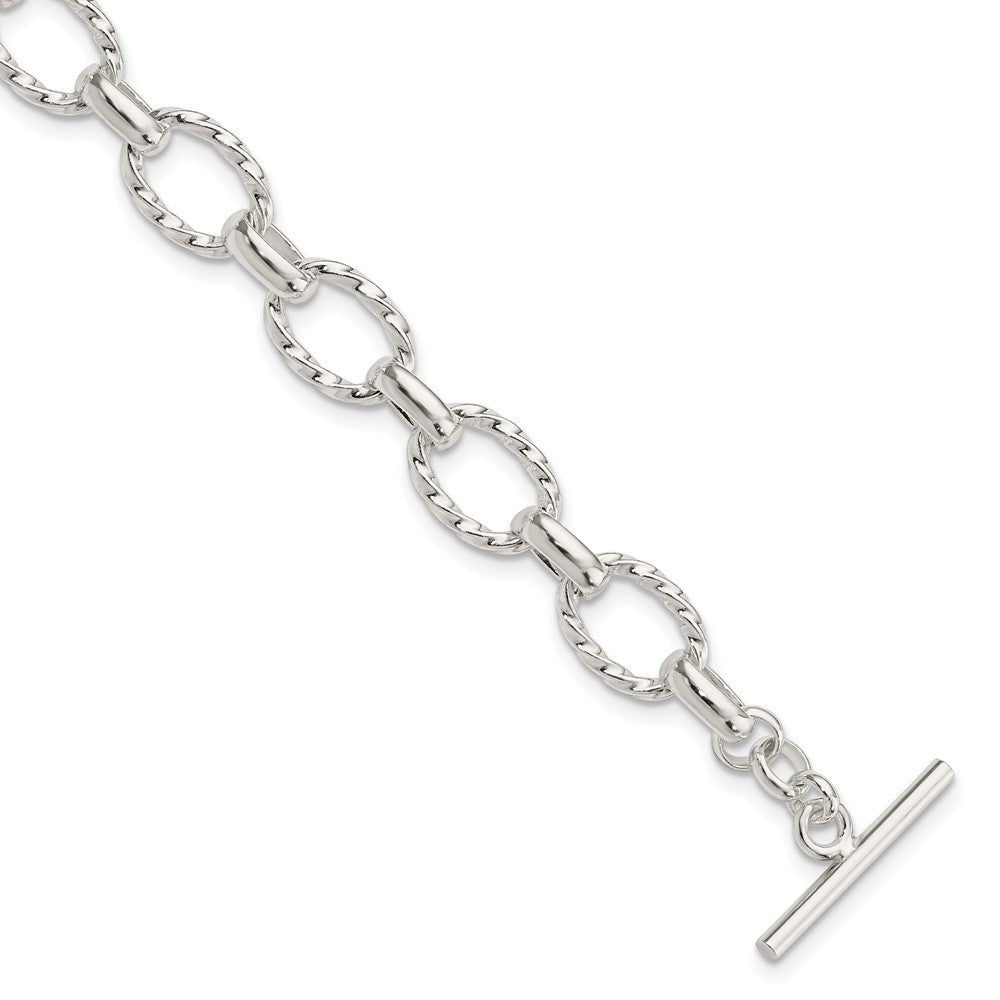 Sterling Silver 7.75inch Polished Fancy Link Toggle Bracelet