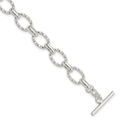 Sterling Silver 7.75inch Polished Fancy Link Toggle Bracelet