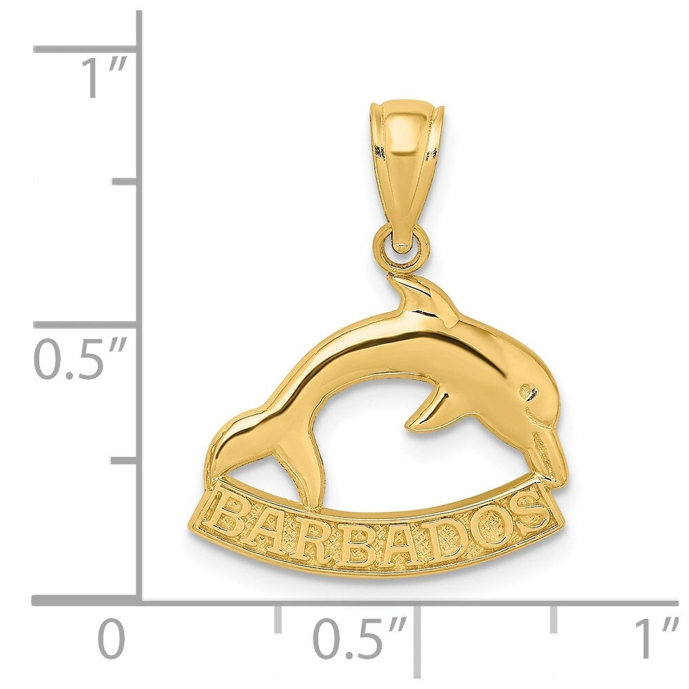 14k Yellow Gold Polished BARBADOS Dolphin Charm Pendant for Women