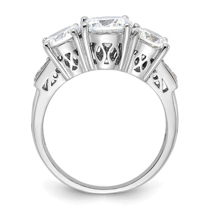 Sterling Silver Rhodium-plated 3 Stone Cubic Zirconia Ring Size 6