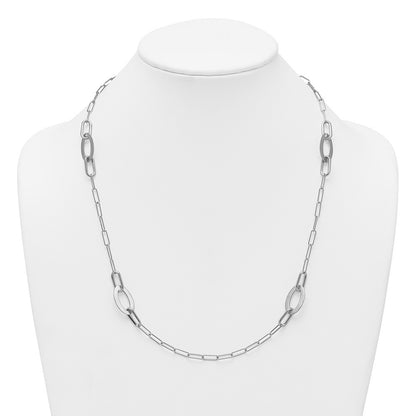 Sterling Silver Brushed Fancy Paperclip and Oval Link Necklace 24"