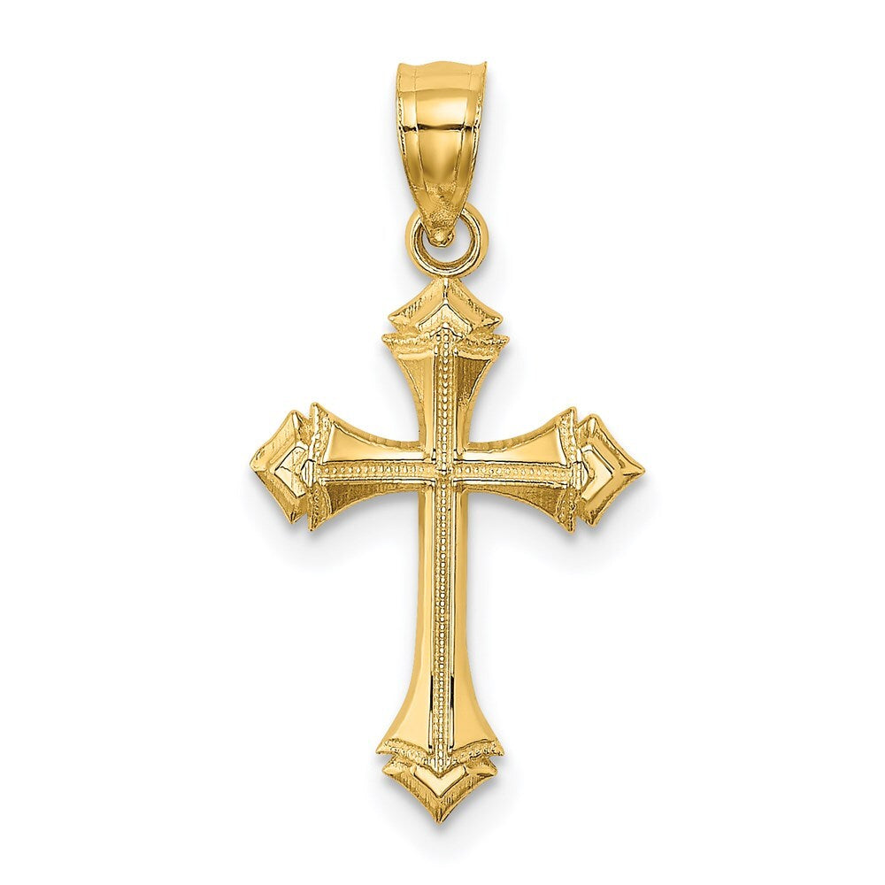 14k Yellow Gold Textured  Arrow Ends Cross Charm Pendant for Women