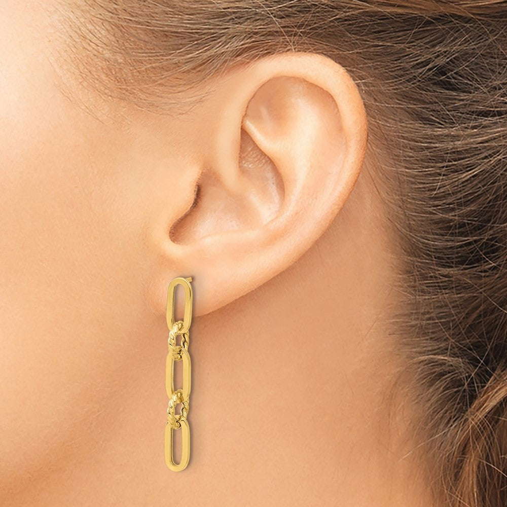 14k Yellow Gold Polished Chain Link Dangle Earrings