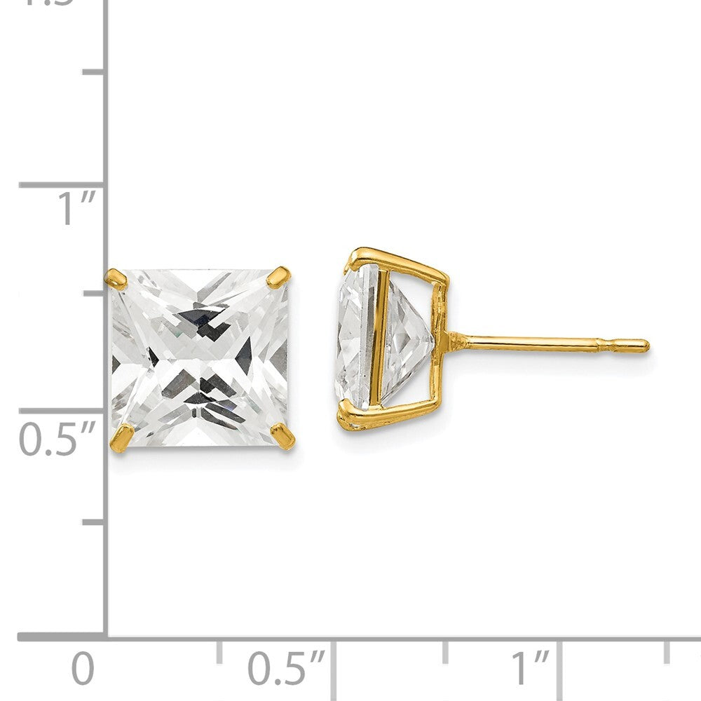 14k Yellow Gold 10mm Square Cubic Zirconia Stud Earrings Gift for Women