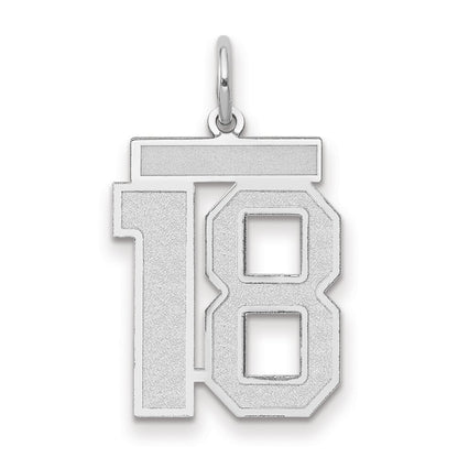 14k White Gold Medium Satin Number 18 Charm Pendant for Women