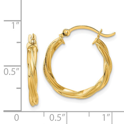 14k Yellow Gold Polished Twisted 2.5mm Hoop Earrings Gift for Women