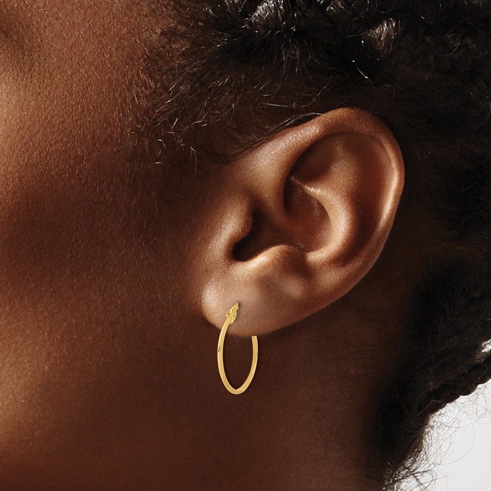 14k Yellow Gold Polished Knife Edge Hoop Earrings Gift for Women