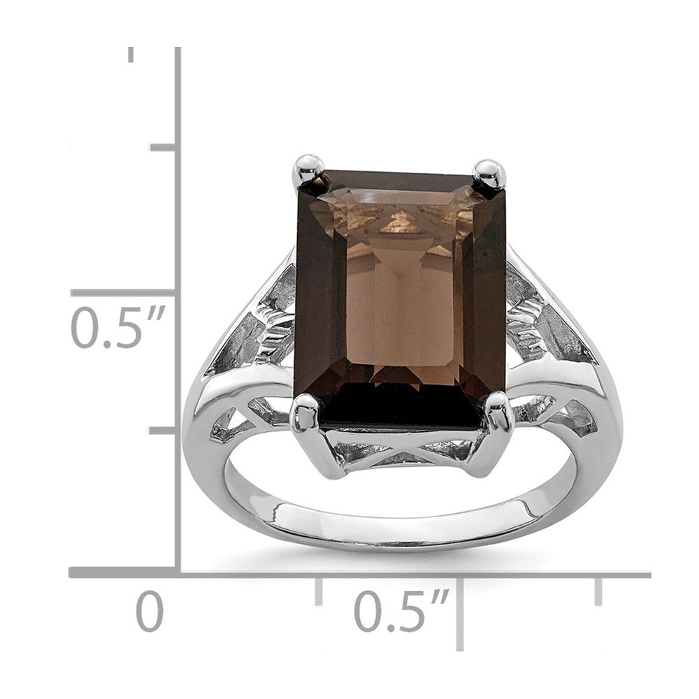 Sterling Silver Rhodium Smoky Quartz Ring Size 7