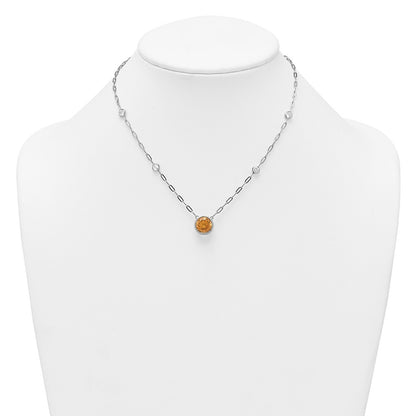 Sterling Silver Polished Round Citrine and White Topaz Necklace 16+2"