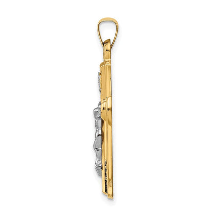 14k Two-tone Gold INRI Hollow Crucifix Pendant for Women