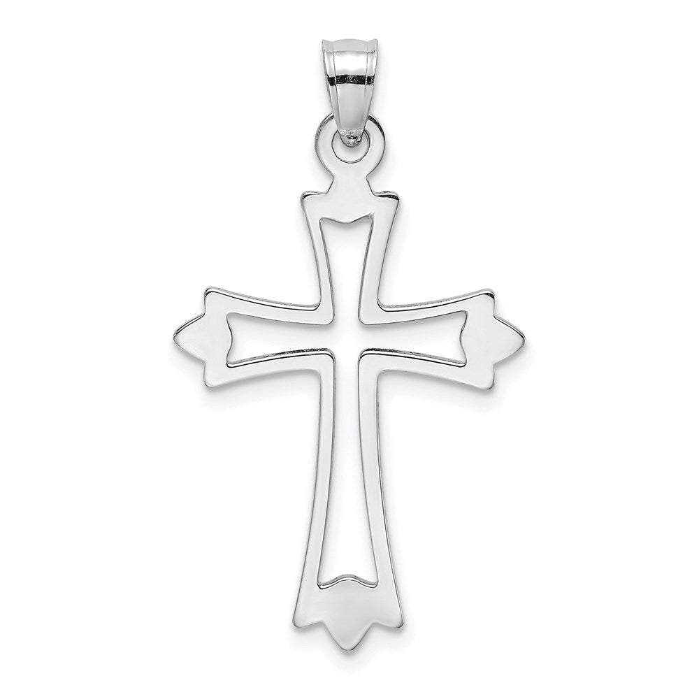 14k White Gold Polished and Cut-Out Cross Charm Pendant for Women