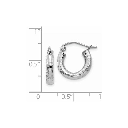 14k White Gold Diamond-cut 3mm Round Hoop Earrings Gift for Women