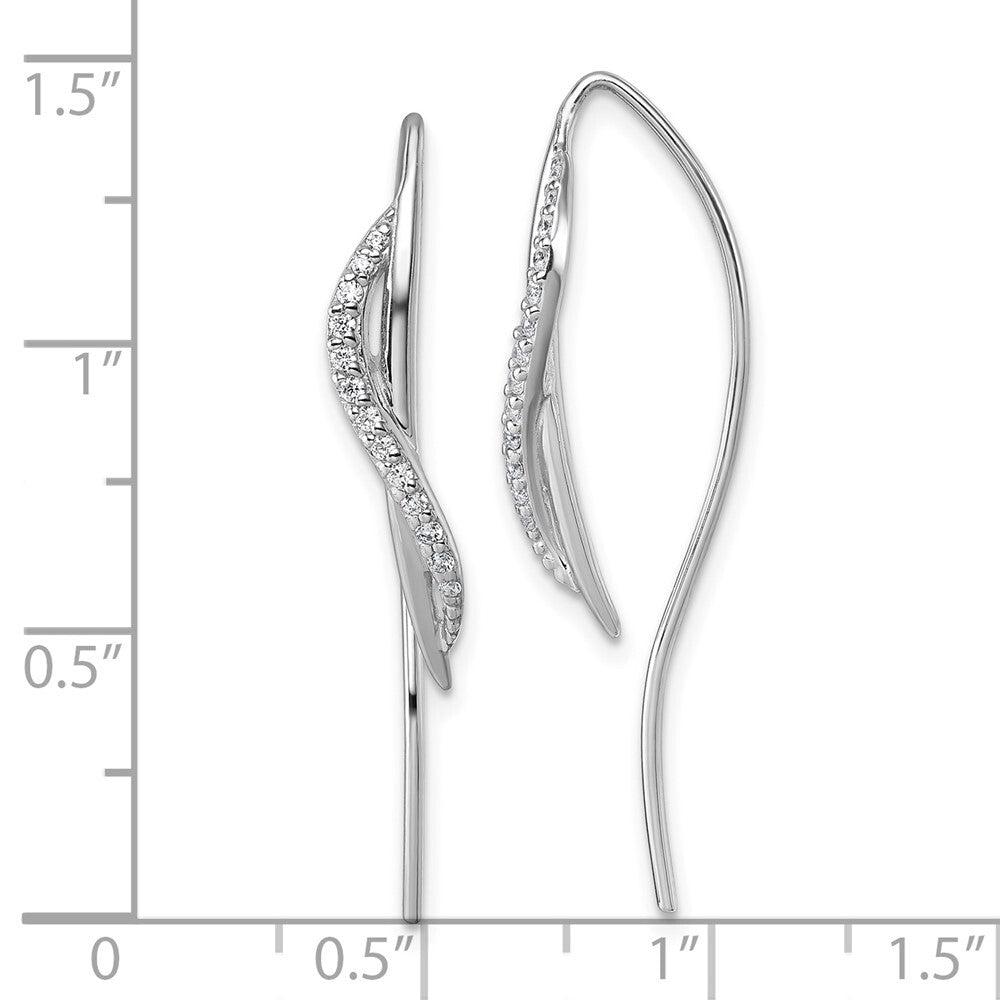 Sterling Silver Rhodium-plated Cubic Zirconia Polished Threader Earrings