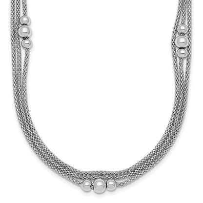 Sterling Silver Beaded Triple Strand Mesh 17 inch with 1 inch Extension Necklace