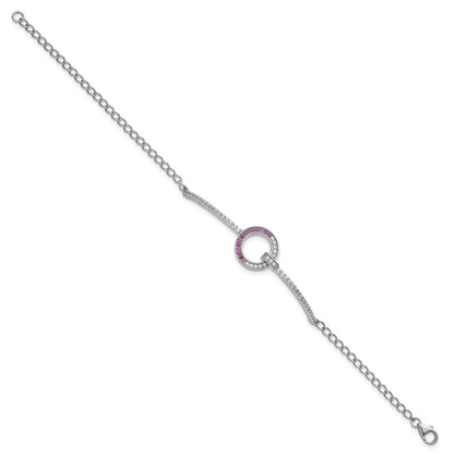 Sterling Silver Rhodium-plated White and Red CZ Open Circle 7.25 inch Bracelet