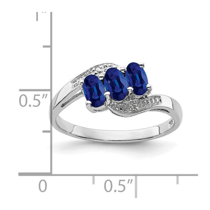 Sterling Silver Rhodium-plated Sapphire & Diamond Ring Size 6
