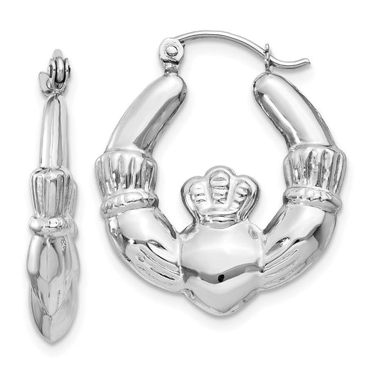 14k White Gold Claddagh Hoop Earrings Gift for Women