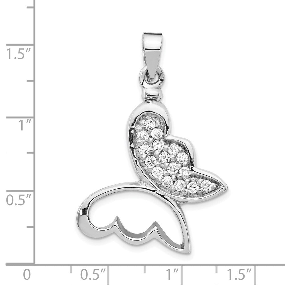 Sterling Silver Rhodium-plated Butterfly Cubic Zirconia Ash Holder Pendant