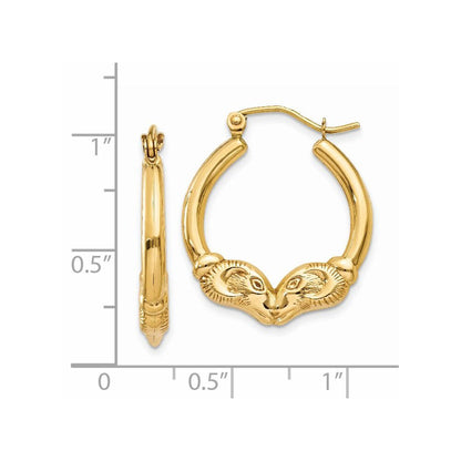 14k Yellow Gold Polished Ram Hoop Earrings Gift for Women