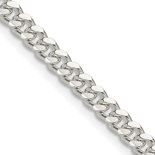 Sterling Silver 4mm Domed w/ Side Diamond-Cut Curb Chain Necklace