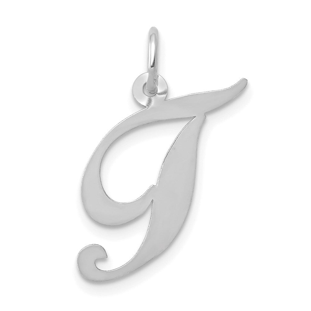 14k White Gold Medium Fancy Script Letter T Initial Charm Pendant for Women
