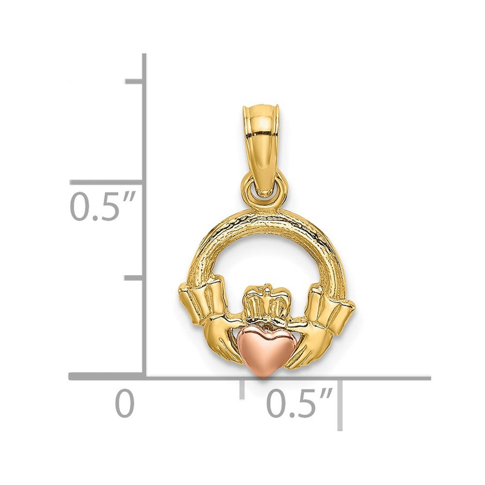 14k Two-Tone Claddagh with Heart Charm