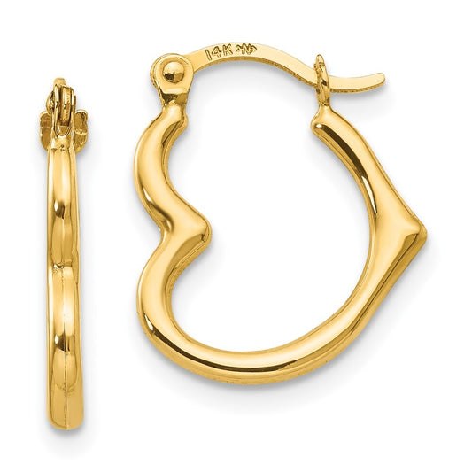 14k Yellow Gold Heart Shaped Hollow Hoop Earrings Gift for Women