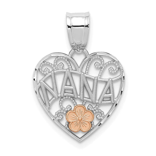 14k Two-tone Gold Flower NANA Heart Pendant for Women