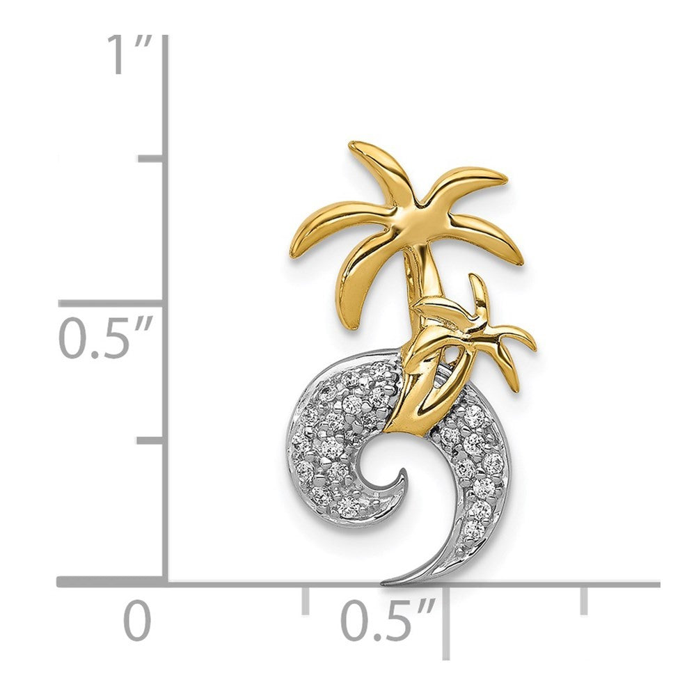 14k Two-Tone Gold Diamond Double Palm Tree and Wave Chain Slide