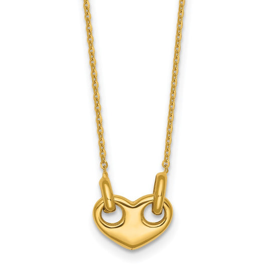 14k Yellow Gold Polished Heart 18 inch Necklace