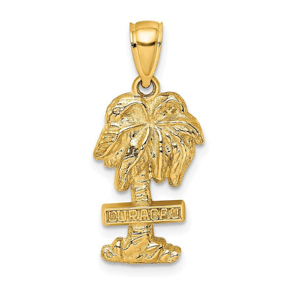 14k Yellow Gold 2-D CURACAO On Palm Tree Charm Pendant