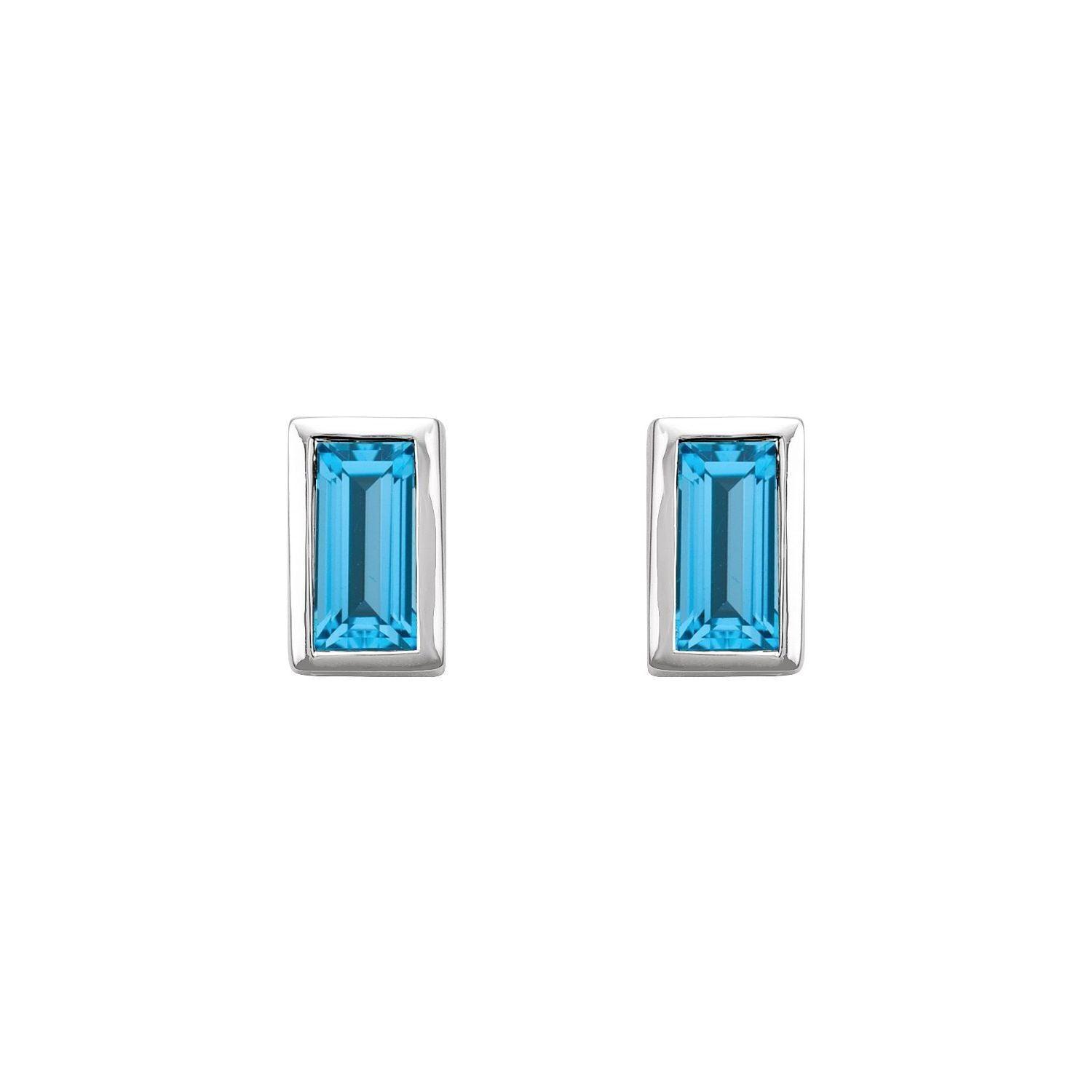 14k White Gold Swiss Blue Topaz Bezel-Set Stud Earrings Fine Jewelry for Women