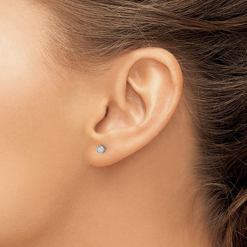 14k White Gold Polished CZ Bezel Earrings