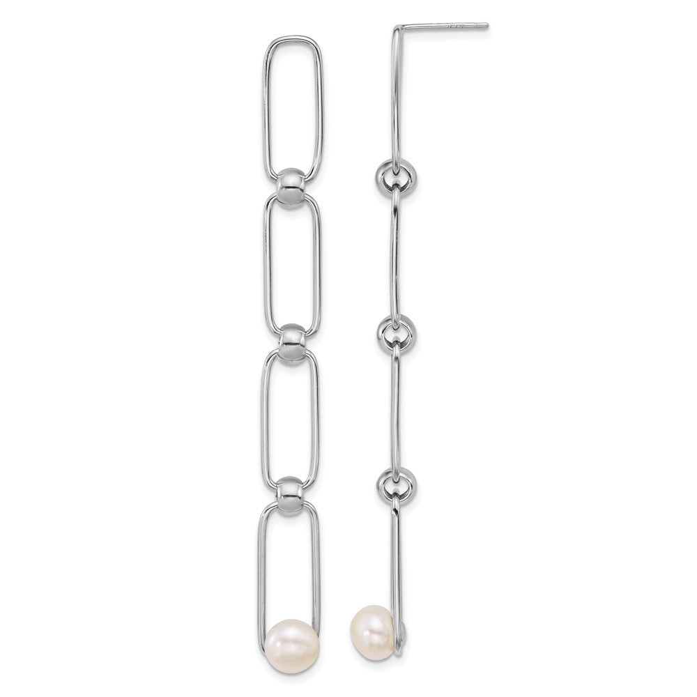Sterling Silver 6-7mm Freshwater Cultured Pearl & Bead Long Link Dangle Earrings