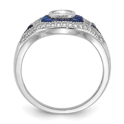 Sterling Silver Rhodium-plated Synthetic Blue Spinel & Cubic Zirconia Ring SZ 6